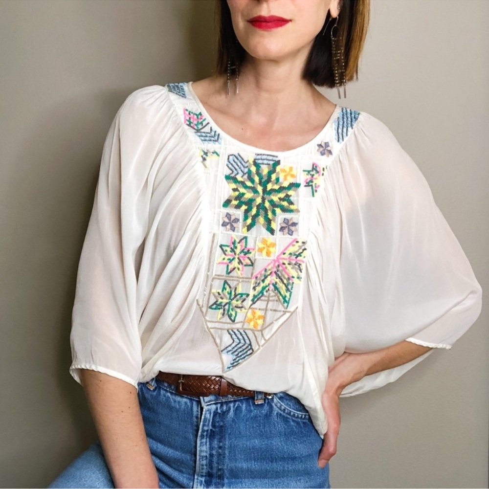 Anthropologie Tanvi Kedia Gauze Dolman Beaded Top - Picture 3 of 9